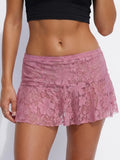 Summer Women Mini Skirts Floral Lace Sheer Elastic Waist A-line Skirt for Beach Vacation Club Cover-ups Streetwear