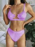 Sexy Bikini Push Up High Waist Swimwear Swimsuit Women Bronzing Snakeskin Print Bikinis Set Bathing Suit Female Metal Hoop Decor