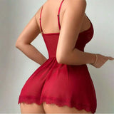 New Sexy Lingerie For Woman Women Lace Hollow Bodysuit Baby Doll Garters Dress Transparent  Deep V Open Bra And Panty Underwear