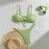 Wrinkled Crinkled Knotted Bikini Women Swimwear Female Swimsuit Two-Pieces Bikini Set Brazilian Bather Bathing Suit Swim V5709