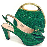 Doershow High Quality African Style Ladies Shoes And Bags Set Latest green Italian Shoes And Bag Set For Party  HA1-1