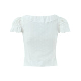 Sweet Lace Doll Collar Puff Sleeve Women's Shirt With Single Breasted Buttons Hollow Jacquard Slim-fit Pure Desire Elegant 6VN3