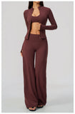 3 PCS Yoga Sets Women Long Sleeve Zipper Slim Jacket+sports Bra+high Waist Flare Pants Fitness Suits Gym Exercise Athletic Wear