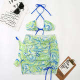 3 Pieces Bikini Set With Skirt  Tie Dye String Thong Bathing Suit Women Swimsuit Female  Swimwear Beach Wear Swim Lady Summer