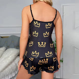 Summer Y2K Cute Crown Cartoon Print Top and Shorts Sleepwear Women 2Pcs Pajamas Set Loungewear Sexy Pyjamas