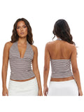 Women's Summer Halter Neck Tops Fashionable Striped Sleeveless Open Back Slim Fit Vest for Party Daily Wear