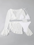 Vintage Swimwear Women Long Sleeve Ruffles Cover Up Skirt 4 Piece Bikini Set 2025 Push Up Beach Bathing Suit High Waist Swimsuit