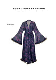 2026 New Women Elegant Butterfly Print Mesh Robe Big Flare Sleeve Lace Up Tassel Fringe High Slit Bathrobe Loungewear