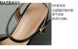 NASBAVI Women Patent Leather Sandals Super Chunky High Heeled Ankle Buckle Shoes Platform Summer Thick Heel Sandal Ladies 35-43
