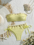 XS - XL Bandeau Wrinkled High Cut Bikini Women Swimwear Female Swimsuit Two-pieces Bikini Set Shell Bather Bathing Suit Swim