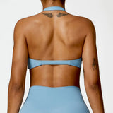 Women's Nylon Sports Bra Halter Sports Underwear Front Twist Naked Feel Sexy Yoga Gym Push Up Workout Padded Bralette Bathsuit