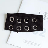 Punk Girl Hollowed Out Eyelets Wide Elastic Headband Stretchy Metal Rock Steampunk for Sports Headbands Hair Accessories