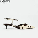 NASBAVI Plus Size 34-43 New Horsehair Women Sandals Stiletto High Heels Pointed Toe Buckle Strap Summer Shoes Ladies Party Shoe