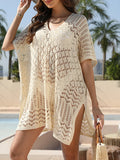 Mesh Crochet Long Beach Shirt Women Solid Cover Up Ladies Long Sleeve Hollow Out 2026 Sexy Beachwear Bathers Swim Bathing Suit
