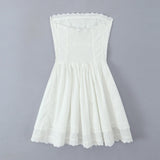 White Lace Dress Women Strapless Sleeveless Short Summer Dress Corset Cotton Mini Beach Casual Vestidos Party Dress 2025