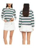 Women's Fall Striped Print T-Shirt Contrast Color Long Sleeve Lapel Neck Button-up Casual Pullover Tops