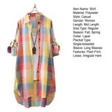 Long Sleeve Lapel Oversized Shirts Women Shirt Plaid Print Irregular Hem Single-breasted Soft Breathable Lady Long Top