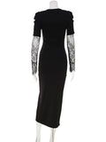 Ahagaga Eelgant Lace Women's Dress Patchwork Long Sleeves Autumn Party Slim Fit Sheath Velvet Sexy Split Trend Female Vestidos