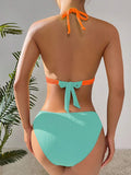 Color Block Triangle Bikini 2026 Women Cut-out Waist Swimwear Female Sexy Swimsuit Beachwear Bathing Swimming Swim Suit