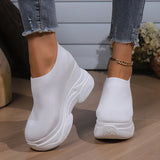 Black White Chunky Platform Knitted Sneakers Women Slip On Thick Bottom Vulcanizd Shoes Woman Breathable Mesh Walking Shoes