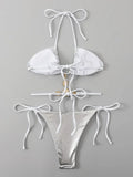 Halter Rhinestone Diamond Bikini Women Micro Thong Swimwear Female Swimsuit Two Pieces Bikini Set Satin Bathing Suit Swim Lady