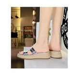Spring 2025 Women's Slippers Hollow Out Strap Waterproof Thick Heel Woven Rope Country Style Slip-On Shoes Polyurethane Material
