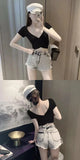 Korean Style Women's Tank Top Y2k Streetwear Solid Color Short Sleeved Crop Top Lady Summer Slim Fit Homewear Elastic Skinny Tee