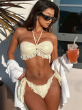 DEKA Brazilian High Waist Ruffled Bandeau Bikini Set Women Strapless Pleated Ruched Swimsuit Bathing Suits Woman Swimwear