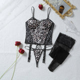 Toucheart Erotic Lingerie Hot Girl Sexy Leopard Print Suspender See-through Lace Waist Shaping Luxurious Hot Underwear Split Set