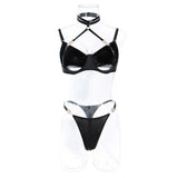 Toucheart 2-Piece Set Sexy Lingerie Women See-Through Halter Neck Comfortable Garter Socks Solid Color Hollow Out Underwear Set