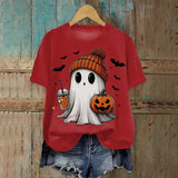 Cute Printed Halloween Shirt For Women Funny Crew Neck Short Sleeve Clothes Top Tee Shirts Halloween Cosplay Tops Humor T-Shirt