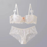 MOYISU Summer Lingerie Set Sheer French Lace Minimiser Bra Briefs Ultra Thin Sexy Women's Underwear Big Bust Sexy Tushy & Panty