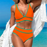 S - XL Sexy V Neck Printed High Waist Bikini Female Swimsuit Women Swimwear Two-pieces Bikini Set Bather Bathing Suit Swim V6997