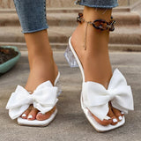 Fashion Bowknot Transparent High Heels Sandals Women Summer Plus Size 43 Thick Heel Slippers Woman Pvc Square Toe Party Shoes