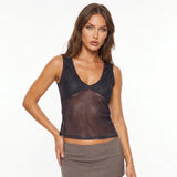 Summer Women Dots See-through Mesh Tank Tops V-neck Slim Fit Vest Fashion Club Sleeveless Shirts Streetwear