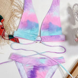 Bikini 2026 Sexy Print Bandage Halter Swimwear Swimsuit Women Bikinis Set Bathing Suit Beach Bikini Female Metal Ring Banadores