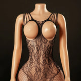 Sexy Bodysuit With Hollowed-out Chest Mesh Sexy One-piece Jacquard Open-crotch Halter Neck Backless Deep V Sleeveless Charm 57AF