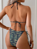 2026 Halter Triangle Bikinis Printed Swimsuit Women Sexy String Swimwear Female Bathers Swimming Bathing Swimming Swim Suit