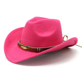 Women Men Wide Brim Floppy Cowboy Hat Western Style Wool Felt Flat Top Cap Classic Vintage Bowler Hat Party
