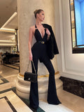 Ahagaga Sexy Women Jumpsuits Solid Halter Deep V-Neck Sheath Club Casual Streetwear Bandage High End Backless Sleeveless Rompers