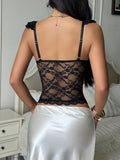 New French Fishbone Camisole Women Black Lace Trim Hollow Out Transparent Corset Tank Top 2026 Summer Club Party Bustier