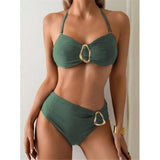 S - XL Metal Ring Halter Female Swimsuit High Waist Bikini Women Swimwear Two-Pieces Bikini Set Bather Bathing Suit Swim V6933