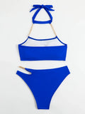DEKA Women Push Up Metal Chain Neck Bikini Set Shoulder Straps High Waist Bottom Swimwear Women Swimming Beach Bathing Suit