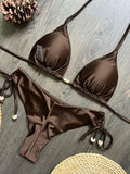 Sexy Drawstring Side High Waist Bikini Set 2026 Women Black Red Halter Pleate Push Up Bra Swimsuit Beach Bathing Suit Swimwear