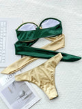 2026 New Sexy Bikini Bandeau Women Push Up Block Color Swimwear Swimsuit Bikinis Set Bathing Suit Bikini Female Metal Ring Decor