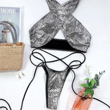 2026 Shiny Halter Thong Bikini Women Swimwear Female Swimsuit Two-Pieces Bikini Set Wrap Around Bather Bathing Suit Swim V2089