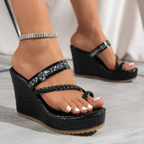 Fashion Crystal Wedges Heels Sandals Women Woven Clip Toe Chunky Platform Sandles Woman Summer Gold Silver High Heeled Slippers