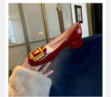 Women Pumps Fashion Square Heel Sexy High Heels Wedding Shoes Ladies Round Toe Metal Buckle Party Chunky Shoes Zapatillas Mujer