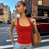 Women's Fashion Solid Tank Tops 2026 Streetwear Sleeveless T-shirt Female Square Collar Skinny Corset Y2K Girls Gray Crop Top