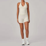 Women's Seamless Yoga Fitness Sets Sports Halter Neck Backless Vest Hip-lifting Slim Fit Shorts Suits Running Workout Gym Sets